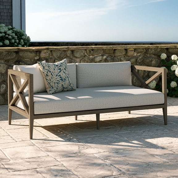 Northlake Outdoor Teak Loveseat in Weathered Gray Pebble