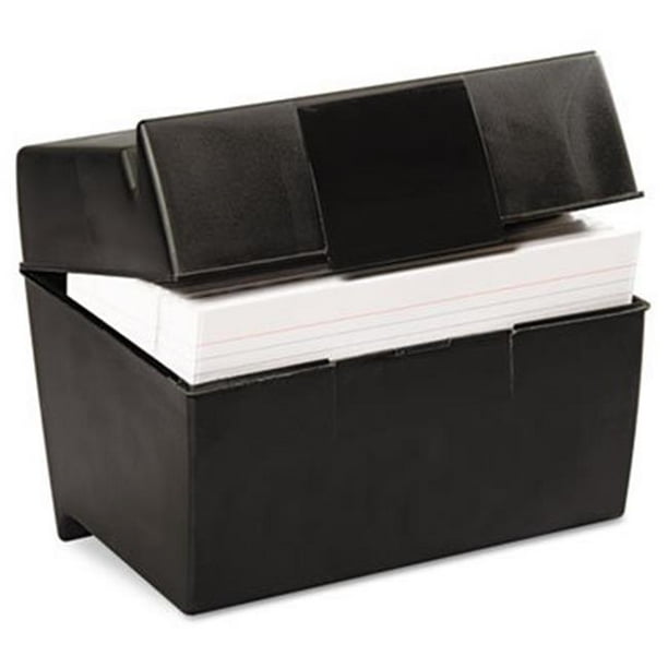 Plastic Index Card Flip Top File Box Holds 500 5 x 8 Cards Matte Black