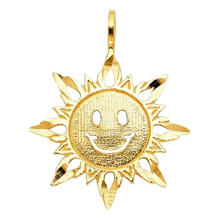 Aries Italian Photo Charm - Real 14k Yellow Solid Italian Gold Happy Sun Face Charm 3/4 Inches Summer Pendant