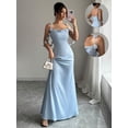 thumbnail image 2 of Blue Womens Elegant Satin Maxi Dress With Floral Strap Accents Sleeveless Sweetheart Neck, 2 of 8