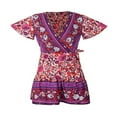 thumbnail image 3 of MesaSe Robe Bohème pour Femmes Motif Floral Manches Courtes Col en V Profond Design Taille Robe Courte Plissée Ample pour Vacances à la Plage, 3 of 6