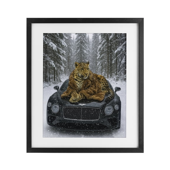 Stupell Industries Luxurious Leopard Winter Woods Black Framed Print Under Glass, design by Grotto Studios