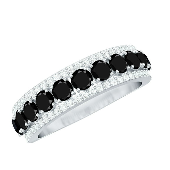 Rosec Jewels Lab Created Black Diamond Half Eternity Band Ring with Diamond (AAAA Quality), 925 Sterling Silver, US 4.00