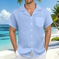 thumbnail image 2 of Afdoent Men's Casual Shirts Male Linen Shirt Relaxed Fit Cuban Collar Button Down Shirt With Pocket Breathable Summer Wear Comfortable Daily Outfit Casual Vacation Top, 2 of 5