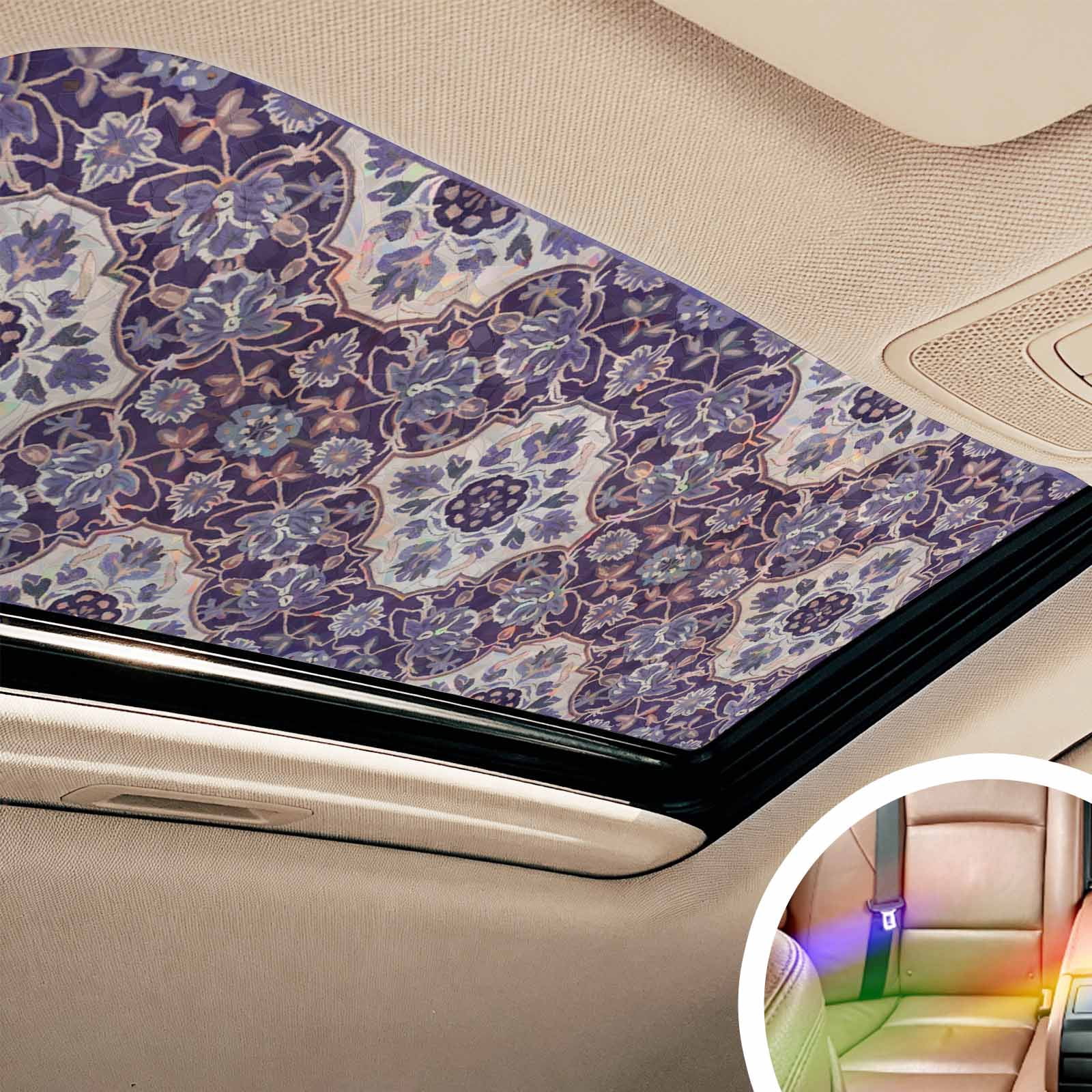 Purple Boho Window Privacy Film Stain Glass,Reusable Decorative Rainbow Window Film,Farmhouse Ethnic Abstract Floral Pattern Static Cling Sun Blocking Stickers Decals Covers 23.6" x 59" (2pcs)