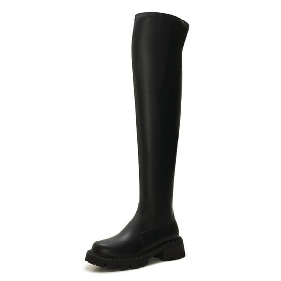 Women's Over-the-Knee Platform Boots High Stretch Thigh High Faux Leather Boots with Side Zipper Chunky Sole Fall Winter Shoes