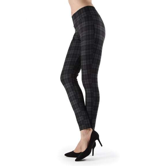 MeMoi Evanesce Plaid Shaping Leggings - Womens - Female, Large/X-Large, Dark Gray Heather