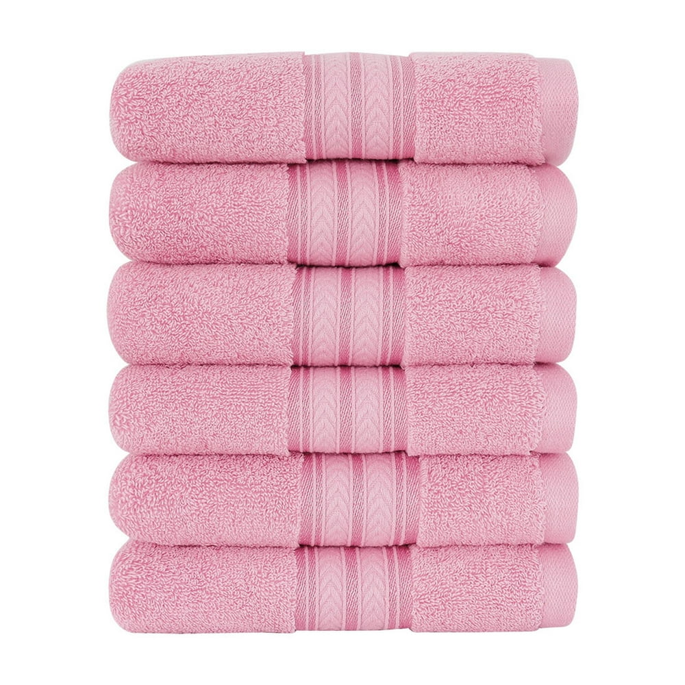 6 Pcs Luxury Hand Towels, 100 Cotton Absorbent Bathroom Towels, Pink