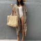 thumbnail image 3 of Traje de baño para cubrir estilo bohemio, cubierta de Bikini cómoda y holgada a la moda con cinturón para mujer, tamaño libre de lunares de leopardo amarillo, 3 of 8