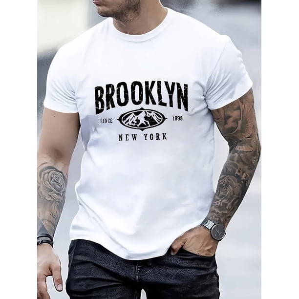 Camiseta deportiva informal de manga corta con estampado de las montañas de Brooklyn para hombre, ideal para el tiempo libre.