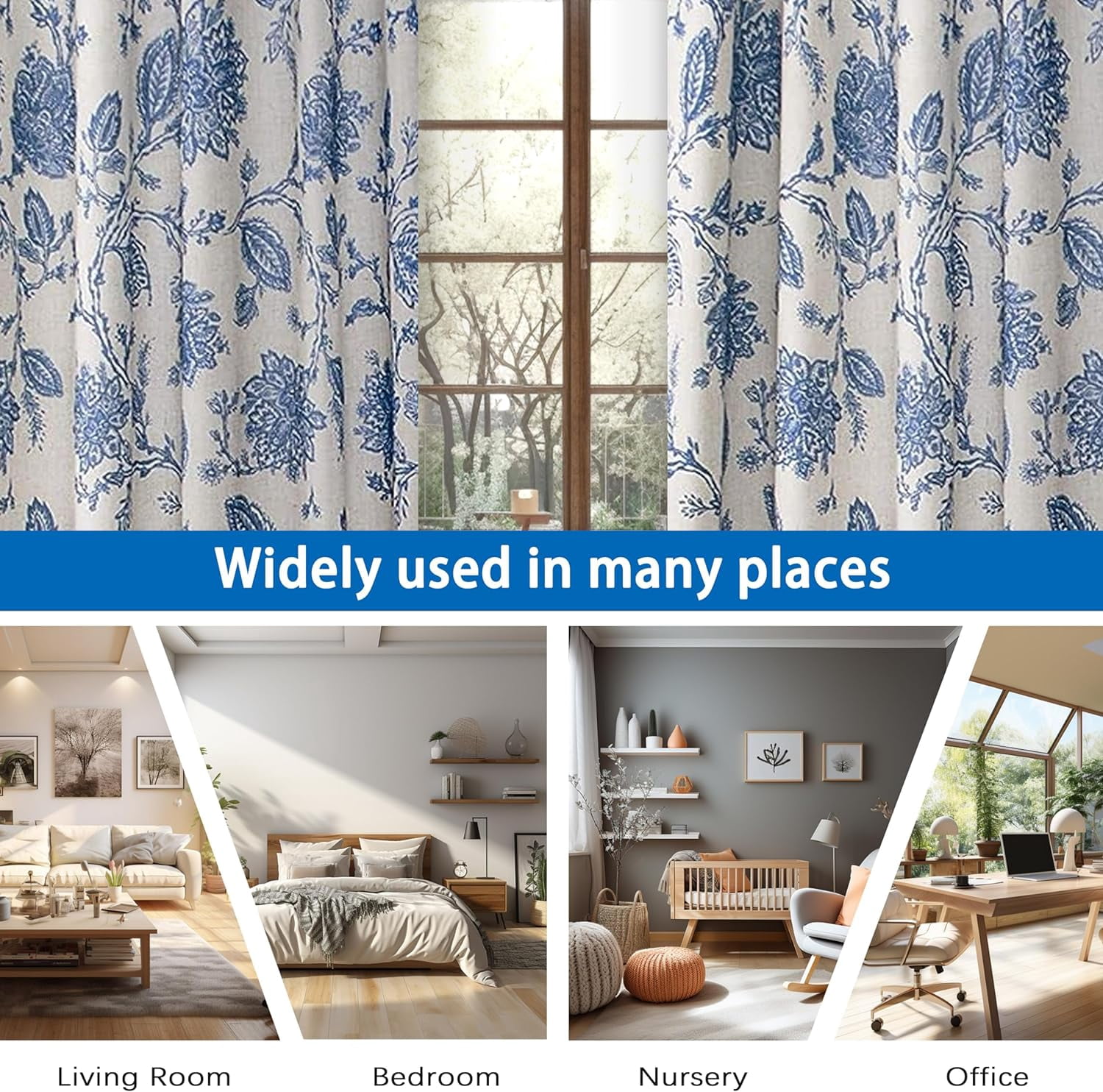 DriftAway Freda Jacobean Floral Linen Blend Lined Thermal Insulated Blackout Room Darkening Back Tabs Window Curtains 84"L x 52"W