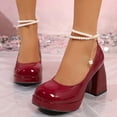 thumbnail image 4 of SCHUHLAND Women's Hot Pink Patent Leather Mary Janes with Pearl Ankle Strap, Chunky Platform High Heel Pumps, Punk Goth Style, Party/Daily, Sizes 34-44, 4 of 16