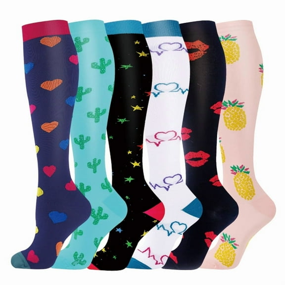 Compression Socks for Women Circulation Knee High 6 Pairs for Nurses, Running, Travel, Athletic，L/XL-Style 17