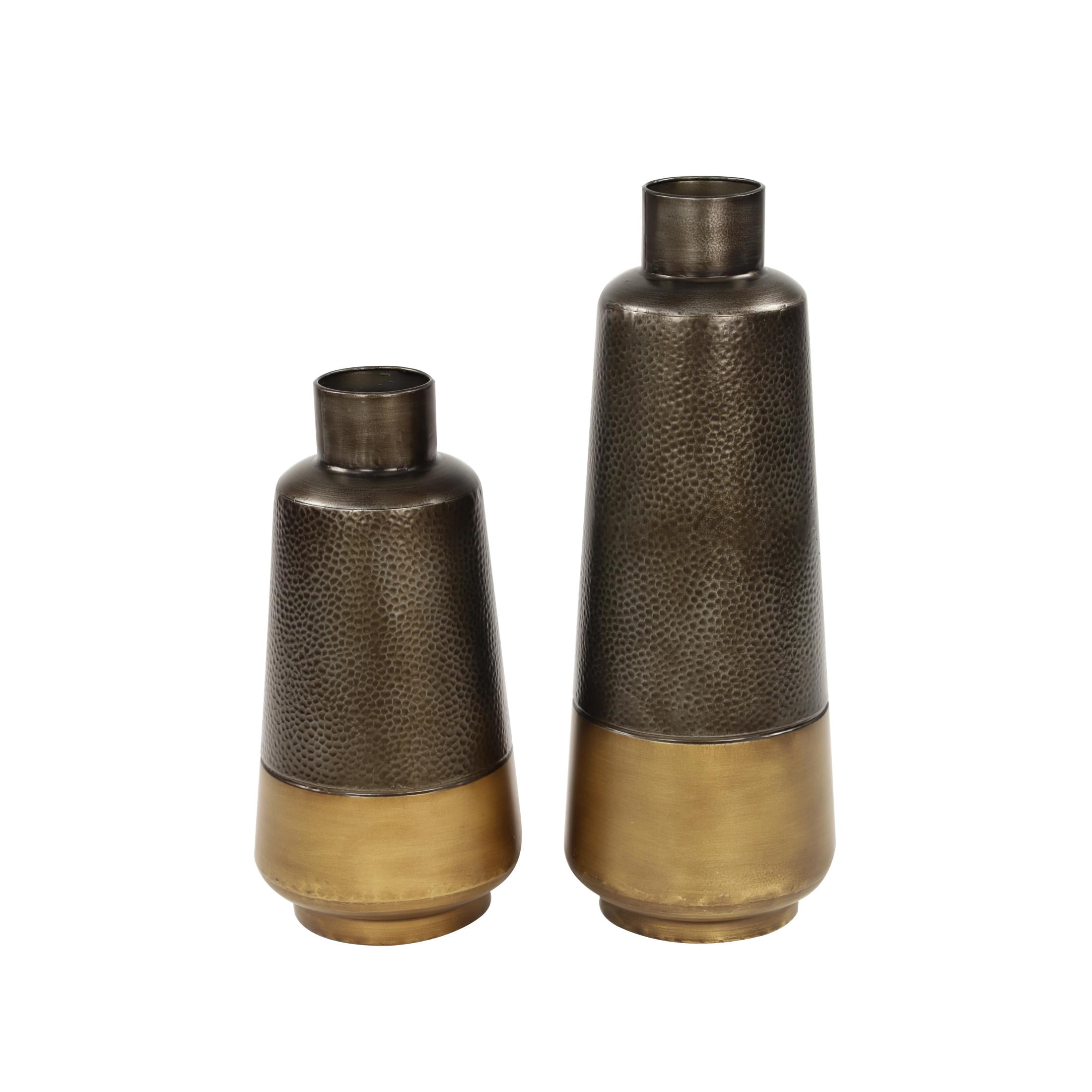 DecMode 20", 15"H Dark Gray Metal Vase with Gold Base, Set of 2