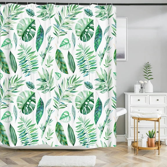 High Quality Gre Plant leaves Fabric Shower Curtain Waterproof a leaf Bath Curta