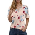 thumbnail image 3 of Ichuanyi Women's Printed V-Neck Button Down T-Shirt Loose Fit Casual Blouse with Short Sleeves Everyday Wear Top Relaxed Style Pullover Shirt, Khaki, S, 3 of 6