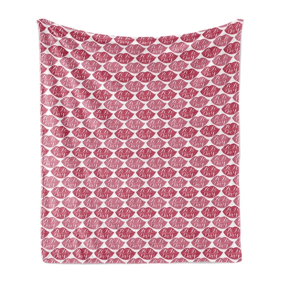 XOXO Soft Flannel Fleece Throw Blanket, Hand Writing XOXO Day Lettering Colored Lips Love Valentine Print, Cozy Plush for Indoor and Outdoor Use, 50" x 60", Dried Rose Dark Pink, by Ambesonne
