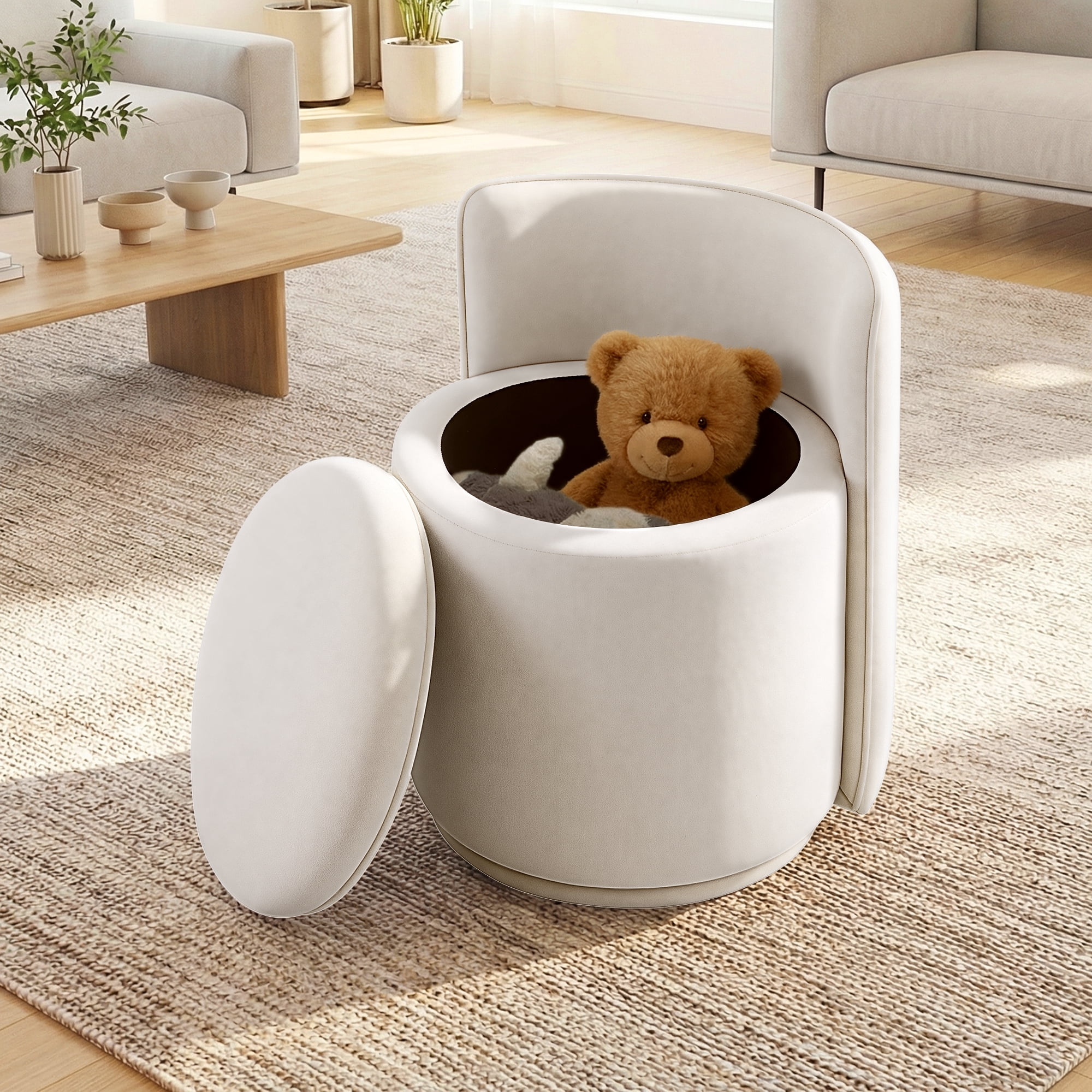 COOLHUT Vanity Chair, Upholstered Vanity Stool with Storage, Velvet Swivel Accent Chair, No Assembly Small Accent Stool, Makeup Chair for Bedroom, Living Room and Dressing Area, White