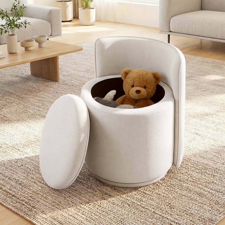 Coolhut Vanity Chair with Storage, White Velvet Striped photo 8