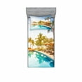 thumbnail image 2 of Ambesonne Landscape Fitted Sheet & Pillow Sham Set, Poolside Exotic Island, Full, Multicolor, 2 of 3