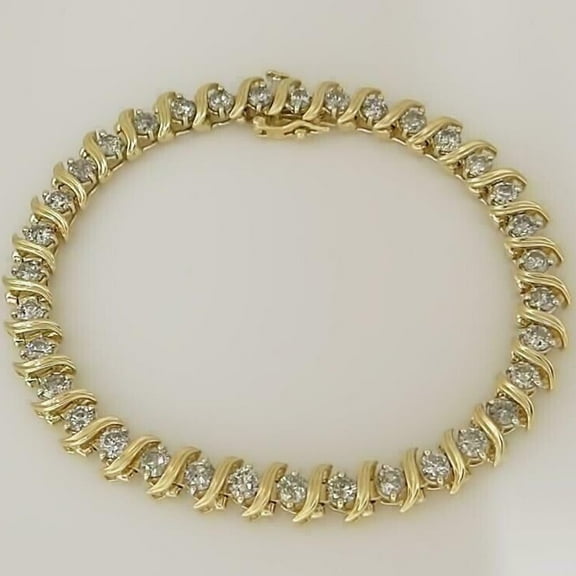 Hitanshu Jewels Round Cut Cubic Zirconia S-Link Shape Women's Tennis Bracelet 14K Yellow Gold Plated
