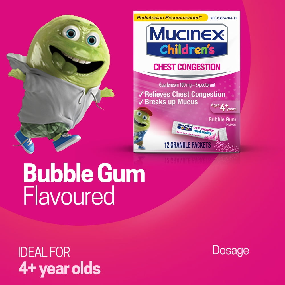 Mucinex Children's Chest Congestion Expectorant Bubble Gum Mini-Melts Packets, 12 count