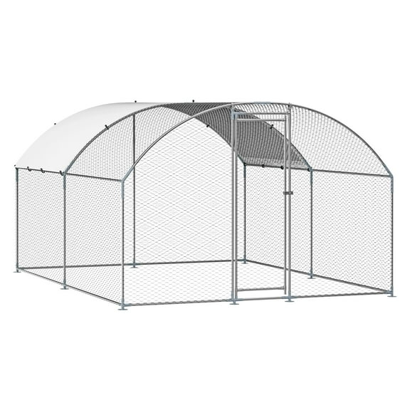 KFFKFF Metallic Poultry Enclosure, Dimensions 9.8x13.1x6.5 ft, Spacious Walk-in Design with Protective Cover, Dome-shaped Roof, Secure Locking Mechanism, Outdoor Cage for Ducks and Rabbits