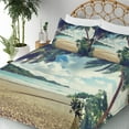 thumbnail image 4 of Ambesonne Beach Fitted & Top Sheet Set with Shams, Summer Vintage Tropical, Dark Green Sand Brown, 4 of 7