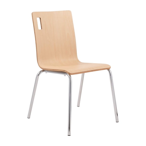 Pemberly Row Bushwick Series 33.88" Modern Wood Cafe Chair in Natural/Chrome