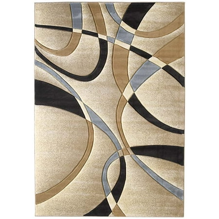 - Designer Home Angles Area Rugs - 510-21326 Solid & Striped Beige Swirls Wavy Lines Stripes Rug