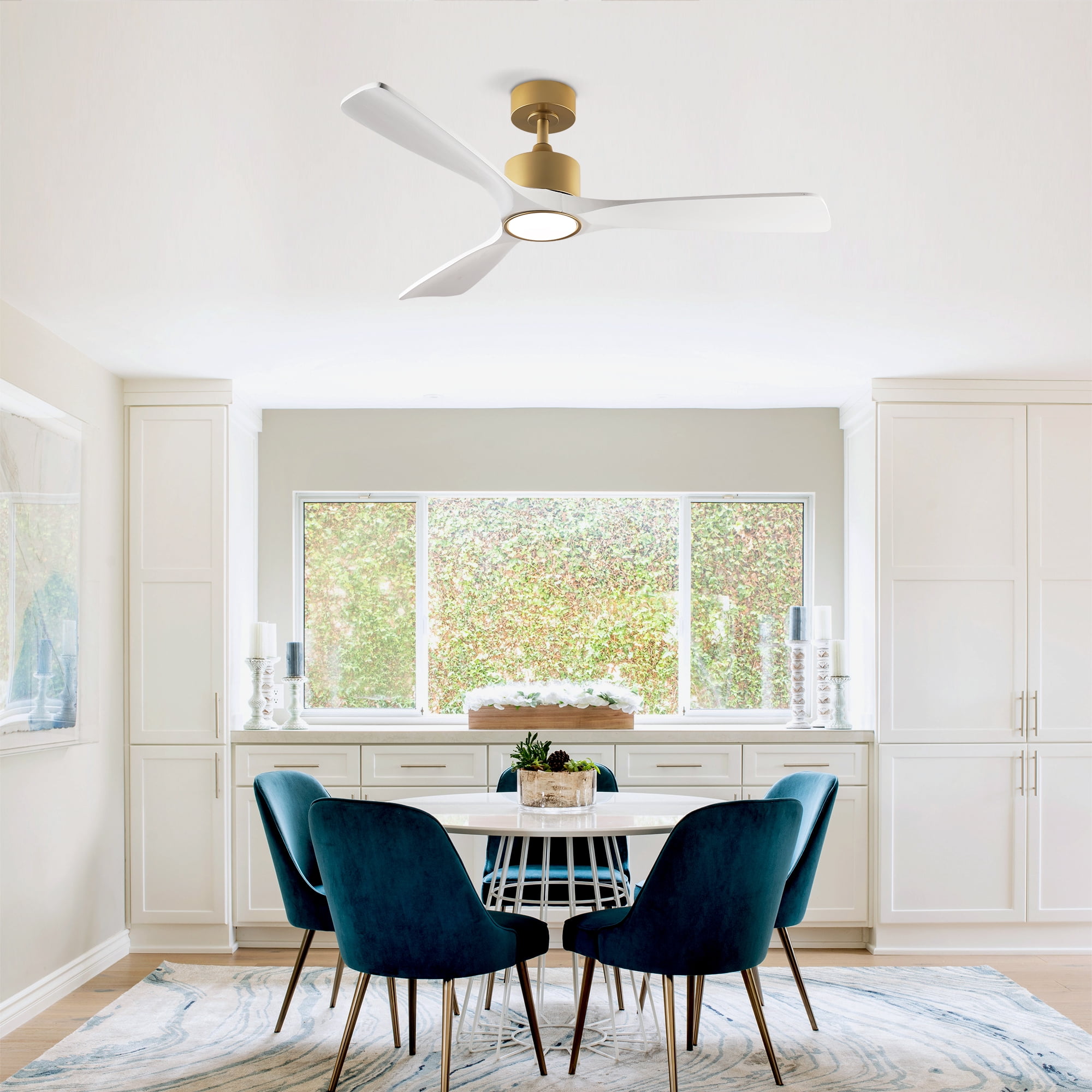 Ceiling Fan with Light, 52 Inch Solid Wood Blade Fan for Living Room Bedroom Home Decor, Gold White Walnut
