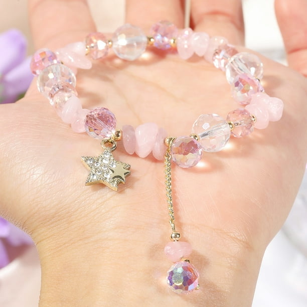 Pulsera De Cuentas De Cristal En Forma De Corazón Con Pétalos | Regalo Para Hijas, Novias, Cumpleaños, San Valentín