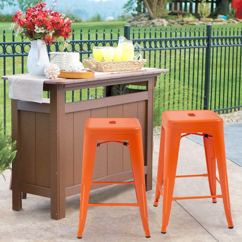 NiamVelo Counter Height Bar Stools Set of 4 Metal Bar Stools 30 inch Stackable Stools Modern Industrial Stools for Kitchen, Orange