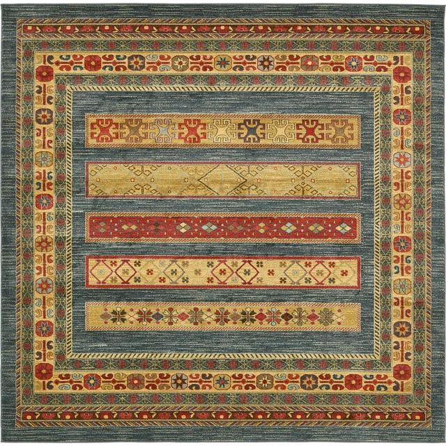 Unique Loom Fars Collection Tribal Modern Casual Square Rug, 8 Feet, Blue/Red