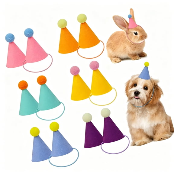BESTSKY 2026 New 12 Pcs Mini Party Hats for Stuffed Animals,Birthday Party Cone Hats,Adjustable Holiday Hats Felt Pom Pom Headband,Dolls Dog Cat Rabbit Puppies Assorted Animal Birthday Decorations