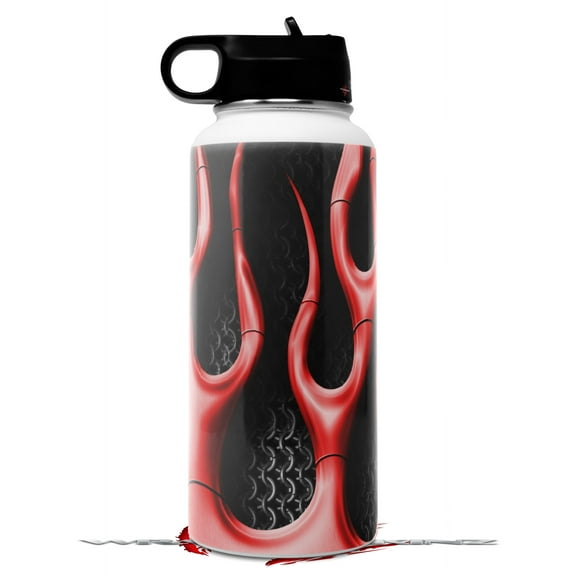 Skin Wrap Decal compatible with Hydro Flask Wide Mouth Bottle 32oz Metal Flames Red (BOTTLE NOT INCLUDED)