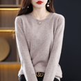 thumbnail image 1 of Suéter de lana para mujer, cuello redondo, jersey corto de talla grande, manga larga, jersey de punto ajustado, jersey de cachemira, 1 of 6