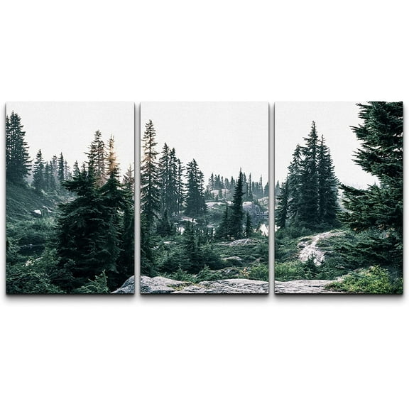wall26 Canvas Wall Art Print Set Green Pine Tree Forest Landscape Nature Wilderness Photography Modern Rustic Colorful Multicolor for Living Room, Bedroom, Office - 16"x24"x3 Black - 24&quo