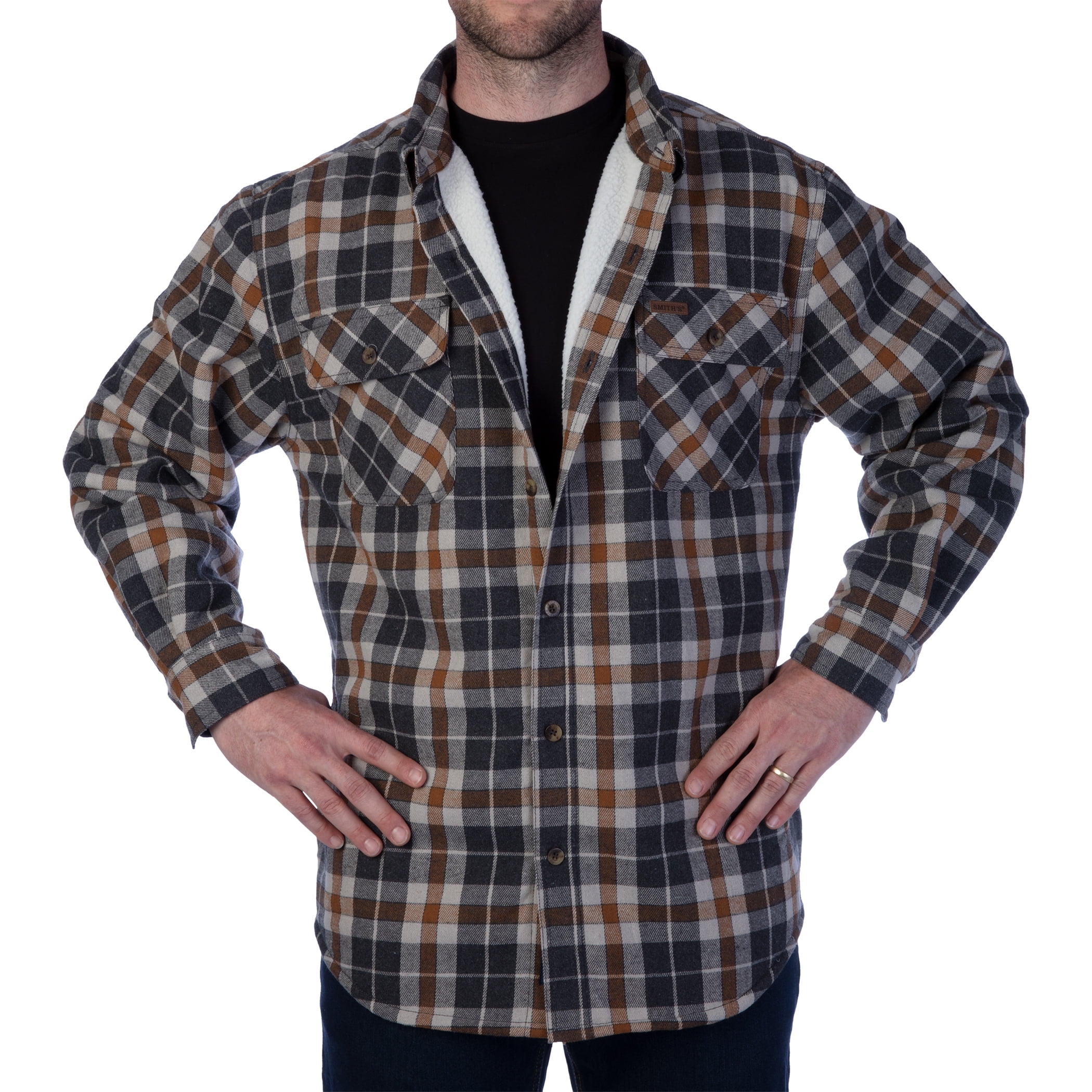 mens smith's sherpa lined checkered hooded shirt jacket