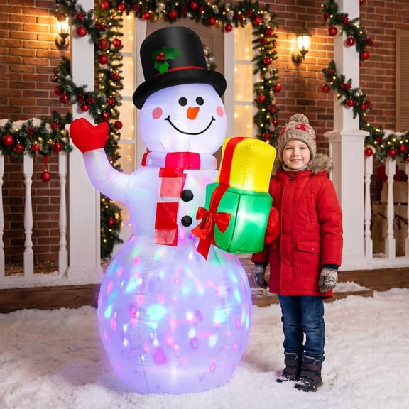 5 FT Christmas Inflatable Snowman Outdoor Decoration with Rotating LED Lights, Blow Up Snowman Yard Decor for Xmas Holiday Party Garden Decorations