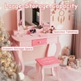 thumbnail image 5 of SESSLIFE Vanity Sets for Girls, Vanity Play Set with Drawers, Dressing Table Dresser Wooden Toy Makeup Vanity Table & Stool with 3 Foldable Mirror, Pink, 5 of 7