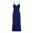 thumbnail image 6 of Navy Blue Solid Lace Trim Bodycon Maxi Dress Womens Spaghetti Strap Slim Fit Stretch Cami Evening Party Dress, 6 of 6