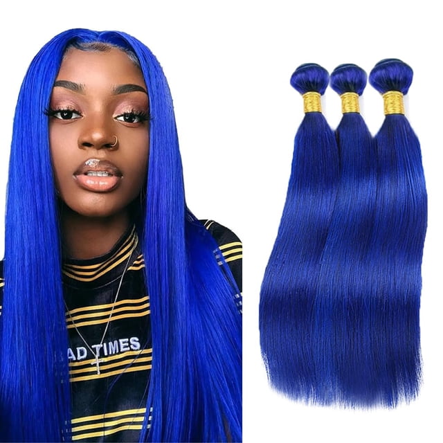 Hair Bundles CnumGunm, color azul liso, 40, 45, 50 cm, 300 g, virgen