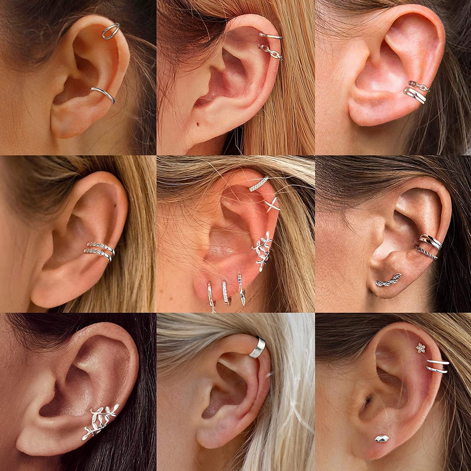 ③Own Light Ear Cuff Ring【#Casual】Silver No-Piercing Diamond Ear Cuff | Comfortable and Stylish