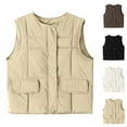 thumbnail image 4 of Rohuuque Women's Lightwieght Puffer Vest Cold Weather Zip Vest Sleeveless Down Jacket Crewneck Solid Color Sleeveless Jacket Coffee B, 4 of 4