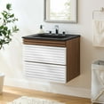 thumbnail image 2 of Wall Mount Sink Vanity Cabinet, White Walnut Black, Wood, Mid Century Hotel Bedroom Bathroom, Modern Contemporary HB33656, 2 of 9