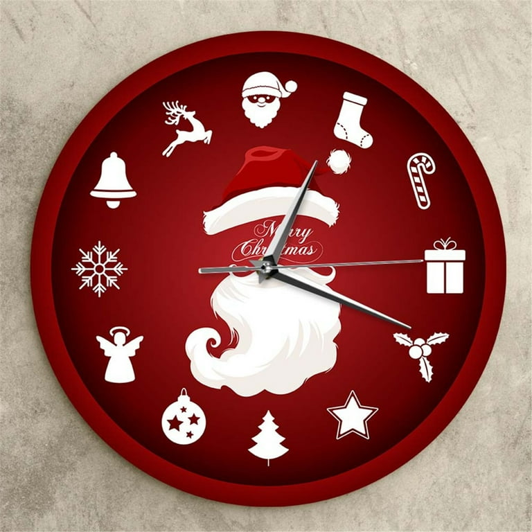 Vinisong Christmas Ho Ho Ho Santa Claus PVC Clock for Wall Black and White  Stripes Santa Decorative Wall Clock Battery Operated Silent Square Wall