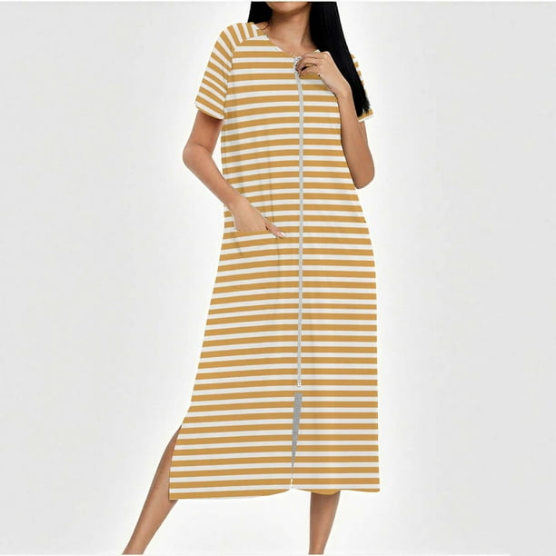 Camisón largo con cremallera para mujer, bata de punto, largo completo, color degradado, con bolsillos