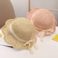 thumbnail image 4 of Sombrero de Paja de Verano para niñas de 48-53 cm con Lazo de Encaje y ala Ancha para protección Solar Plegable para Vacaciones, Viajes y Exteriores, Beige, 4 of 5
