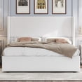 thumbnail image 4 of VanAcc Lift up Storage Bed Queen Size Upholstered Platform Bed Frame, Modern Wingback Headboard, No Box Spring Needed, White, 4 of 7